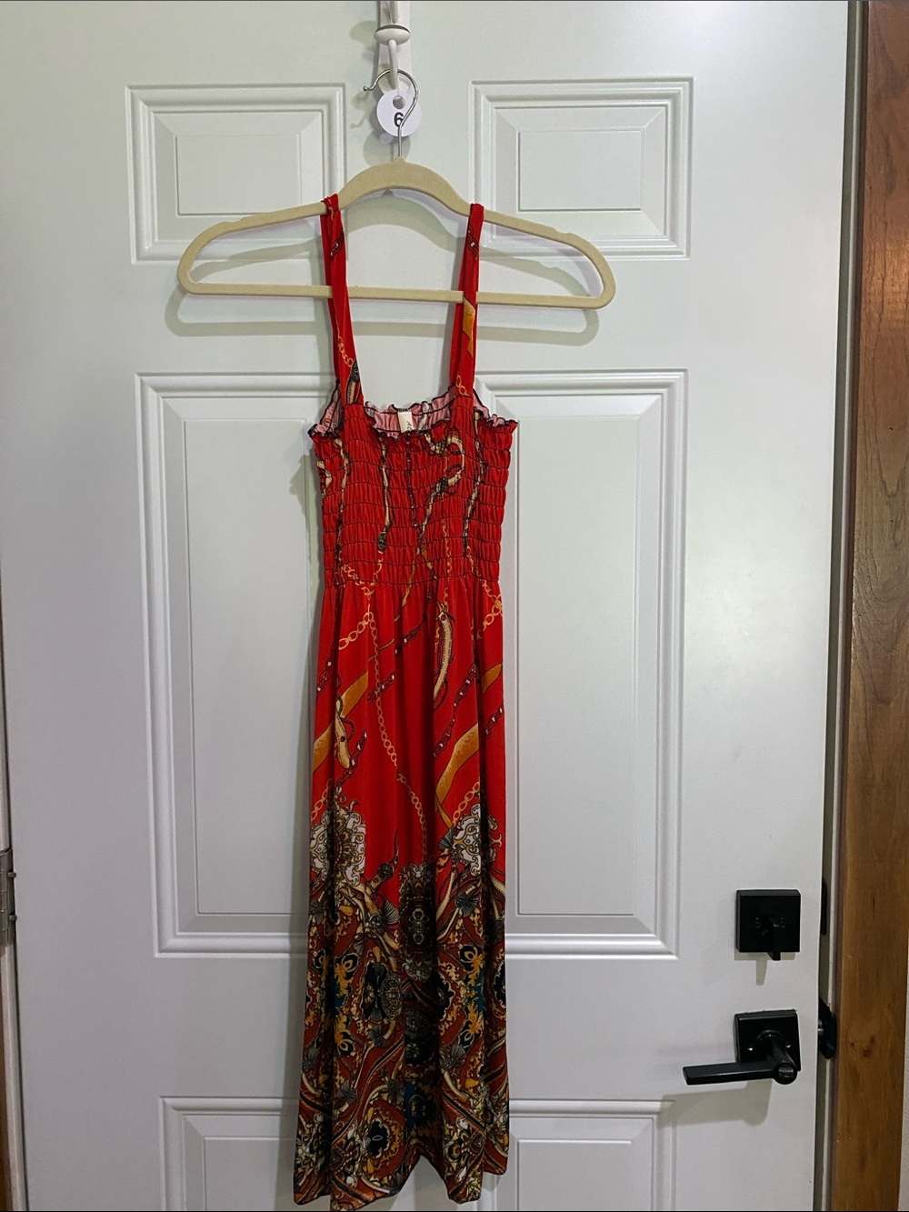 Girls Red Printed Smocked Sundress with Straps